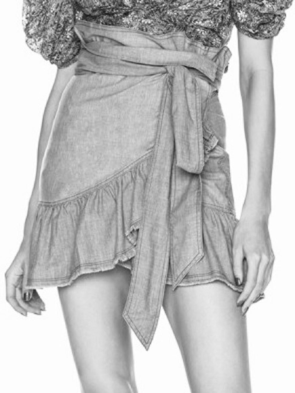 ISABEL MARANT ETOILE Linday Gray Chambray Wrap Ruffle Trim Mini Skirt EUC 40/8 - Picture 2 of 9
